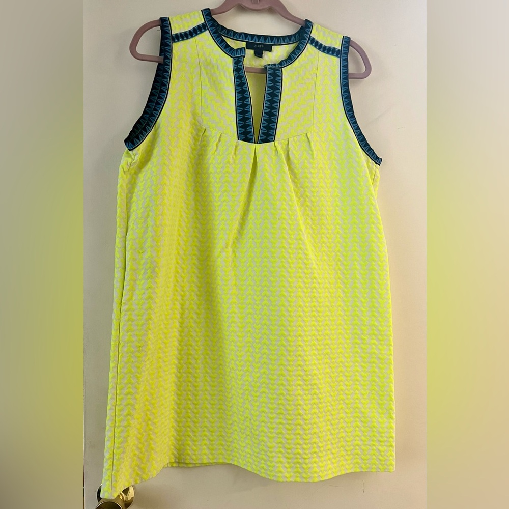 J. Crew Neon Yellow Dress with Geometric Blue Trim